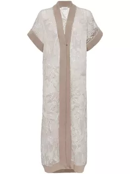 Brunello Cucinelli длинный кардиган с вышивкой, нейтральный цвет