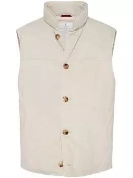Brunello Cucinelli дутый жилет из кожи, нейтральный цвет