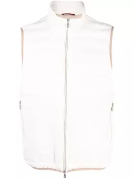 Brunello Cucinelli дутый жилет на молнии, белый