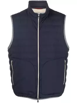 Brunello Cucinelli дутый жилет на молнии, синий