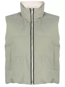 Brunello Cucinelli дутый жилет на молнии, зеленый