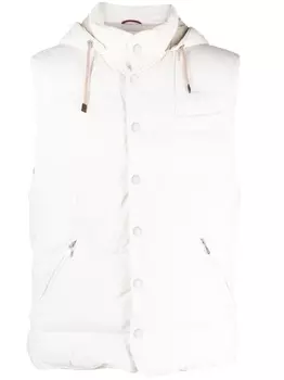 Brunello Cucinelli дутый жилет с капюшоном, белый