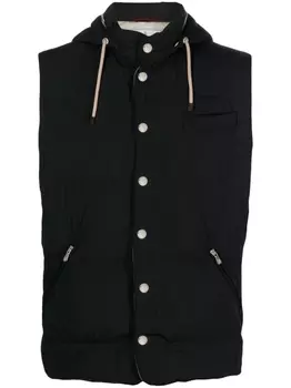 Brunello Cucinelli дутый жилет с капюшоном, черный
