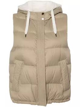 Brunello Cucinelli дутый жилет с капюшоном, нейтральный цвет