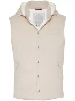 Brunello Cucinelli дутый жилет с капюшоном, нейтральный цвет