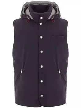 Brunello Cucinelli дутый жилет с капюшоном, синий