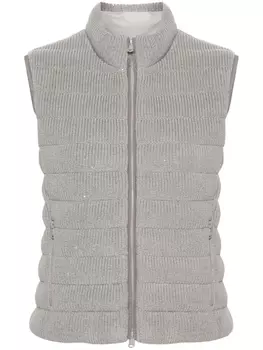 Brunello Cucinelli дутый жилет с пайетками, серый