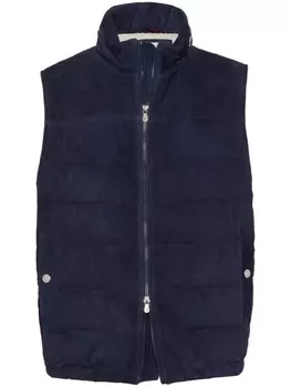 Brunello Cucinelli дутый жилет с высоким воротником, синий