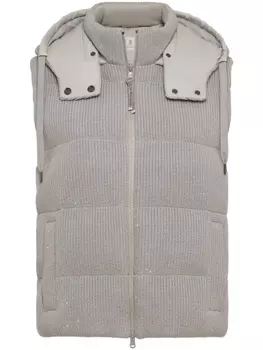 Brunello Cucinelli дутый жилет в рубчик, серый