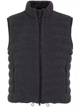 Brunello Cucinelli дутый жилет в рубчик, серый