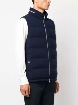 Brunello Cucinelli дутый жилет в рубчик, синий
