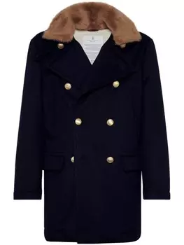 Brunello Cucinelli двубортное кашемировое пальто, синий