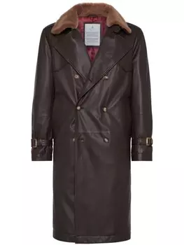 Brunello Cucinelli двубортное кожаное пальто, коричневый