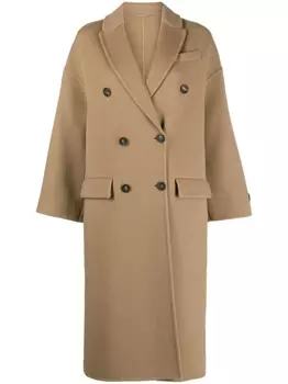 Brunello Cucinelli двубортное пальто из вирджинской шерсти, коричневый