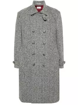 Brunello Cucinelli двубортное пальто с узором в елочку, черный