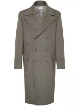 Brunello Cucinelli двубортное шерстяное пальто, зеленый