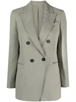 Brunello Cucinelli двубортный блейзер строгого кроя, зеленый