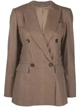 Brunello Cucinelli двубортный блейзер в клетку, коричневый