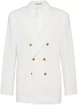 Brunello Cucinelli двубортный льняной пиджак, белый