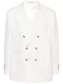 Brunello Cucinelli двубортный льняной пиджак, белый