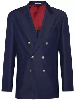 Brunello Cucinelli двубортный пиджак из смесовой шерсти, синий