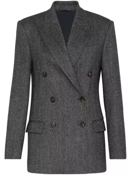 Brunello Cucinelli двубортный пиджак с узором в елочку, серый