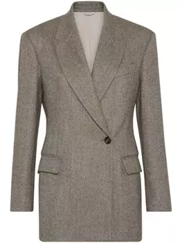 Brunello Cucinelli двубортный пиджак с узором в елочку, коричневый
