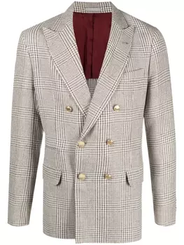 Brunello Cucinelli двубортный пиджак в клетку, белый
