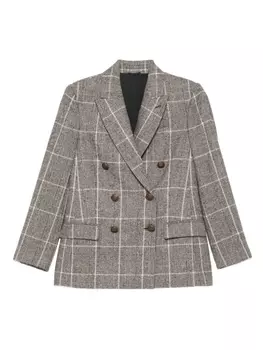 Brunello Cucinelli двубортный пиджак в клетку, коричневый