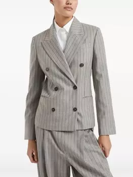 Brunello Cucinelli двубортный пиджак в тонкую полоску, серый