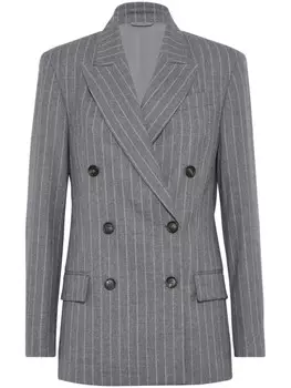 Brunello Cucinelli двубортный пиджак в тонкую полоску, серый