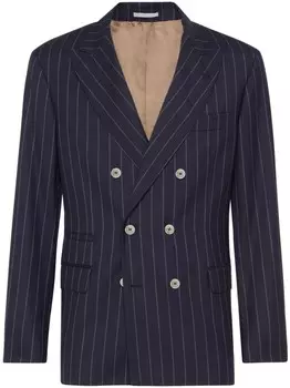 Brunello Cucinelli двубортный пиджак в тонкую полоску, синий