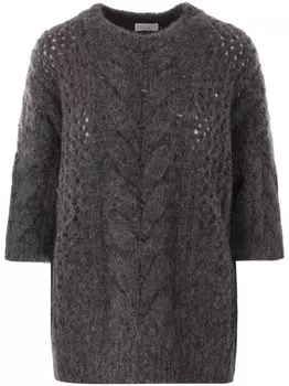 Brunello Cucinelli джемпер из смеси шерсти альпаки, связанный косами, серый