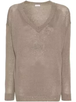 Brunello Cucinelli джемпер с пайетками, коричневый