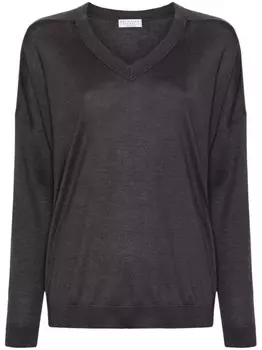 Brunello Cucinelli джемпер с V-образным вырезом и декором Monili, серый