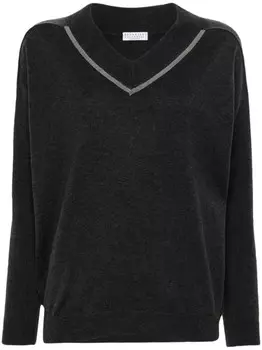 Brunello Cucinelli джемпер с V-образным вырезом и декором Monili, серый