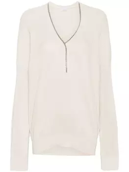 Brunello Cucinelli джемпер в рубчик с декором Monili, нейтральный цвет