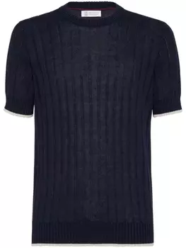 Brunello Cucinelli джемпер в рубчик с короткими рукавами, синий