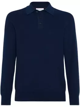 Brunello Cucinelli джемпер в рубчик с воротником поло, синий