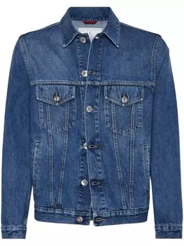 Brunello Cucinelli джинсовая куртка с косым воротником, синий