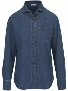 Brunello Cucinelli джинсовая рубашка с декором Monili, синий