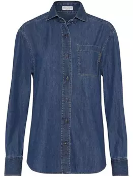 Brunello Cucinelli джинсовая рубашка с декором Monili, синий