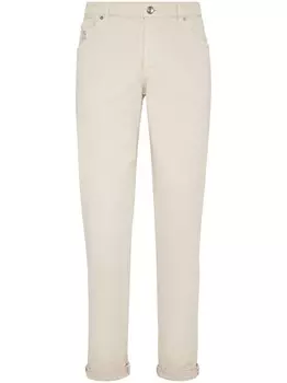 Brunello Cucinelli джинсы с вышитым логотипом, нейтральный цвет