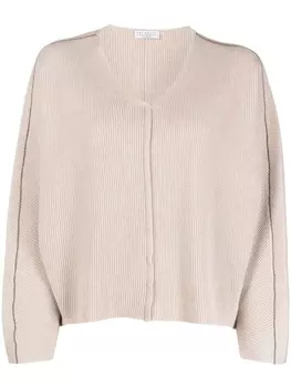 Brunello Cucinelli fine-ribbed V-neck jumper, нейтральный цвет