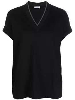 Brunello Cucinelli футболка с декором Monili, черный