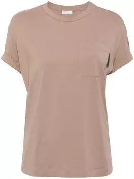 Brunello Cucinelli футболка с декором Monili, коричневый