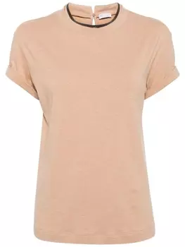 Brunello Cucinelli футболка с декором Monili, коричневый
