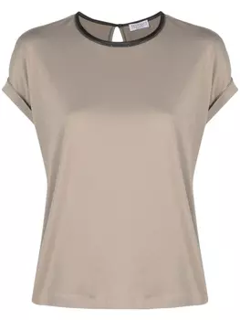 Brunello Cucinelli футболка с декором Monili, нейтральный цвет