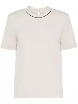 Brunello Cucinelli футболка с декором Monili, нейтральный цвет