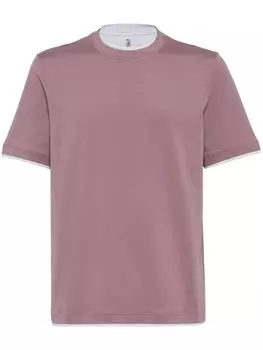 Brunello Cucinelli футболка с круглым вырезом и контрастной отделкой, фиолетовый